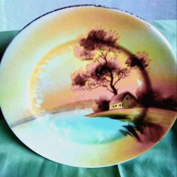 NORITAKE PLATE Gern Mark HAND PAINTED  HOUSE &TREE ON LAKE 7 5/8" - Picture 1 of 5